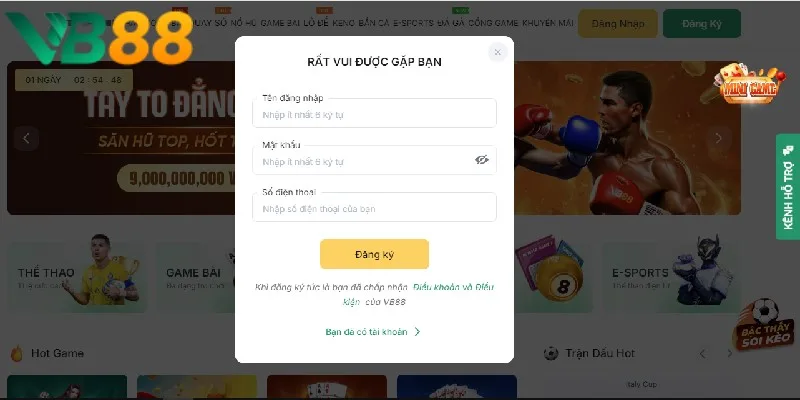 Điền đầy đủ thông tin đăng ký VB88