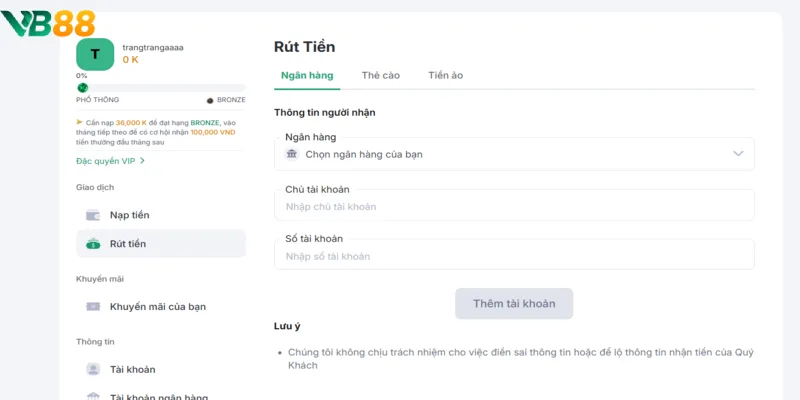 Giao dịch rút tiền thưởng tại VB88 nhanh chóng sau khi chiến thắng Giao dịch rút tiền thưởng tại VB88 nhanh chóng sau khi chiến thắng