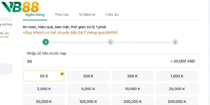 Nạp tiền qua ngân hàng đơn giản