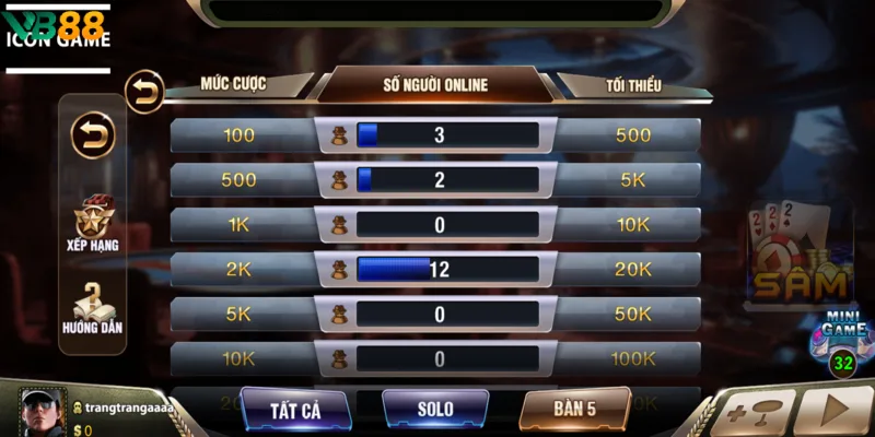 Sâm Lốc VB88 đa dạng bàn cược và mức cược Sâm Lốc VB88 đa dạng bàn cược và mức cược